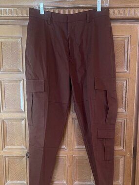 Topman Unisex Wide Leg Cargo Pants 32x29 6 Pocket brown
